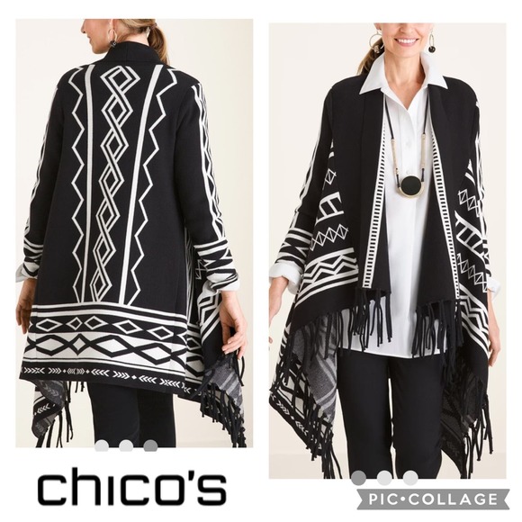 Chico’s Black And White Printed Aztec Cardigan size XL - Picture 1 of 14